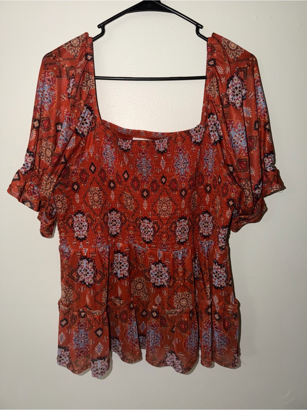 Maurices Rust Floral Smocked Peasant Tunic